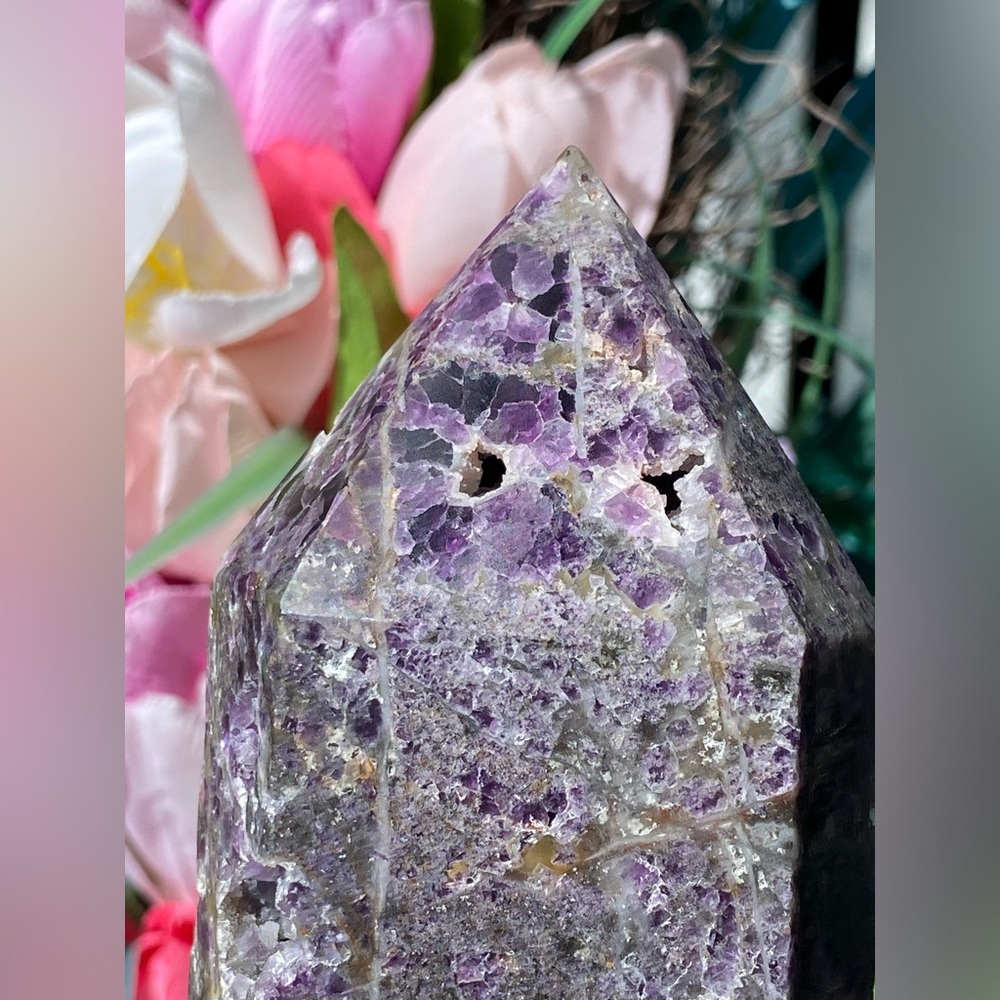 12” Sugar Druzy Sphalerite & Purple Fluorite Tower - Picture 11 of 14